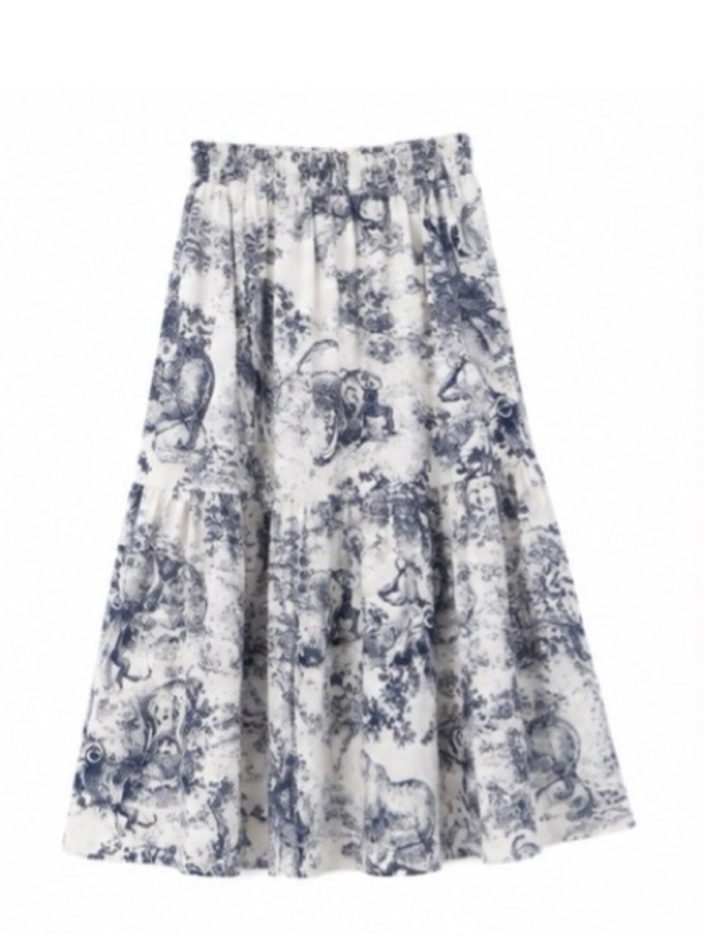 COMMENSE NWT Navy Toile Animal Print Tiered Midi Skirt XS - Picture 1 of 6